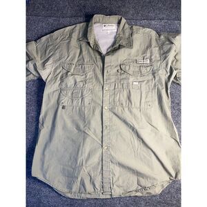 Columbia Shirt Mens Large Green Mesh Lined PFG Performance Fishing Gear Collared